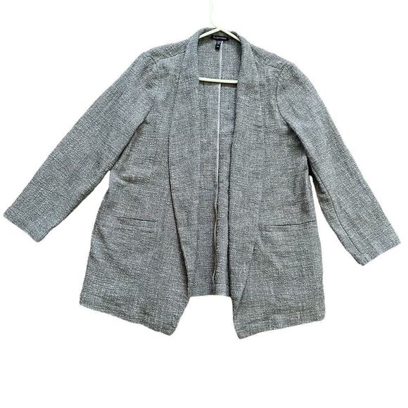 Eileen Fisher Gray Open Front Pockets Midi Business Cardigan Blazer Sweater - Picture 2 of 7
